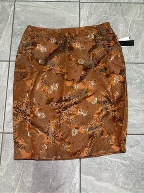 Y2K W.D.N.Y. Copper Floral Brocade Jacquard Pencil Skirt NWT Size 12